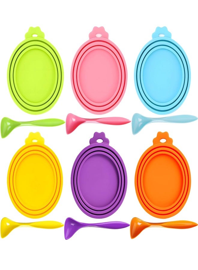Creztail 6-Pack Pet Food Can Lids, Silicone Dog Food Lids for Cans, Universal Wet Cat Food Lid Covers, Leakproof Reusable Plastic Can Covers, One Fits 3 Standard Sizes with Matching Scoops, Multicolored - Image 1